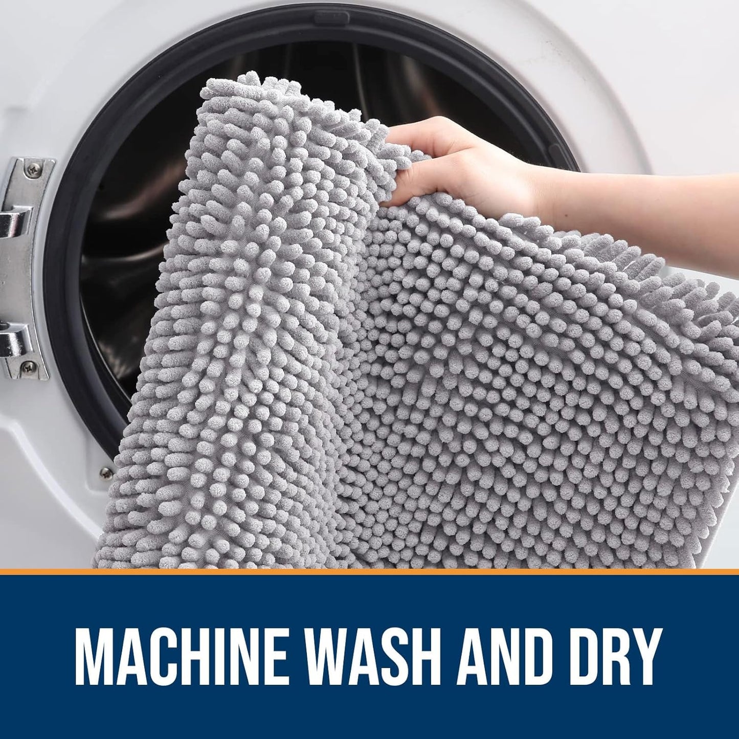 OLANLY Dog Door Mat for Muddy Paws 48x30, Absorbs Moisture and Dirt, Absorbent Non-Slip Washable Doormat, Quick Dry Chenille Mud Mat for Dogs, Entry Indoor Entryway Carpet for Inside Floor, Light Grey