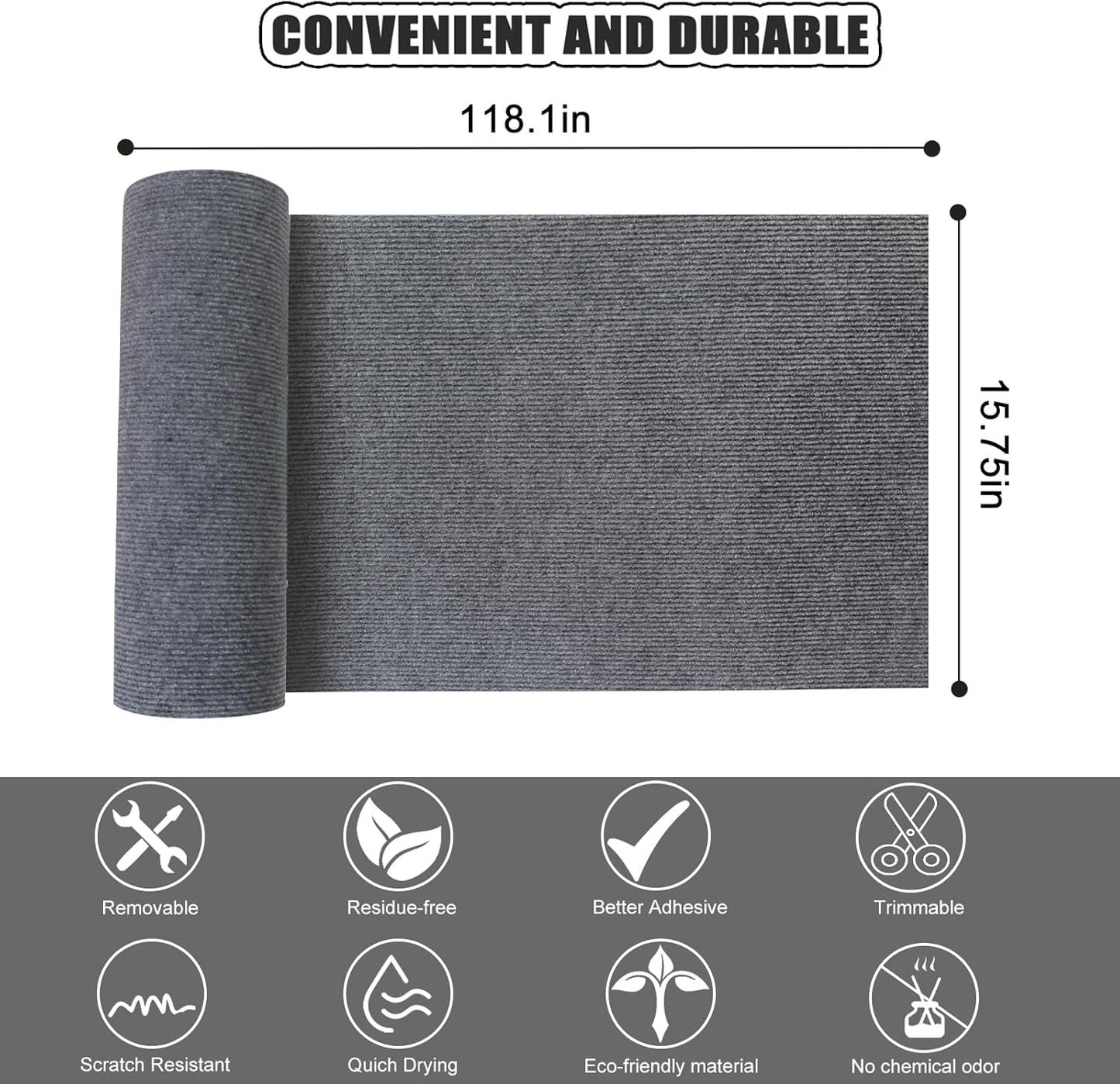 Large 118.1"x15.8" Cat Scratching Mat - Carpet with Self-Adhesive Trimmable-Adhesive Carpet, Cat Scratch Furniture Protector Replacement for Cat Tree Shelf Shelves Couch Furniture DIY Protector