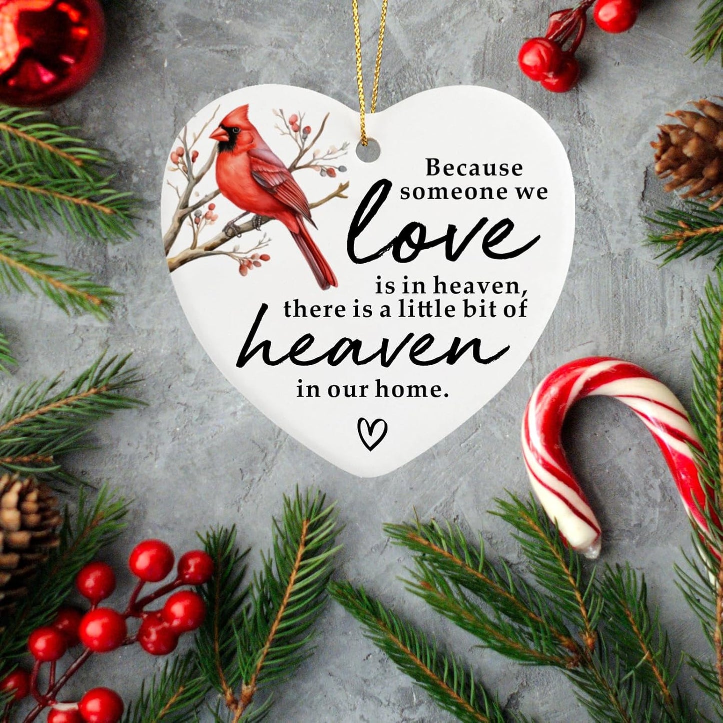 Cardinal Memorial Ornament Keepsake Sign - Heart Plaque for Remembrance, Condolence, Grief, and Sympathy - Bereavement Gift Ideas for Loss of Loved One