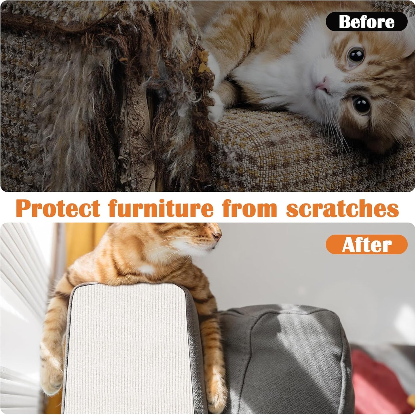 Cat Scratch Furniture Protector - 158" x 17" Trimmable Self-Adhesive Cats Claws Scratch Pads, DIY Cat Climbing Couch Protector for Scratch Post Cat Tree Replacement Indoor (Cream White)