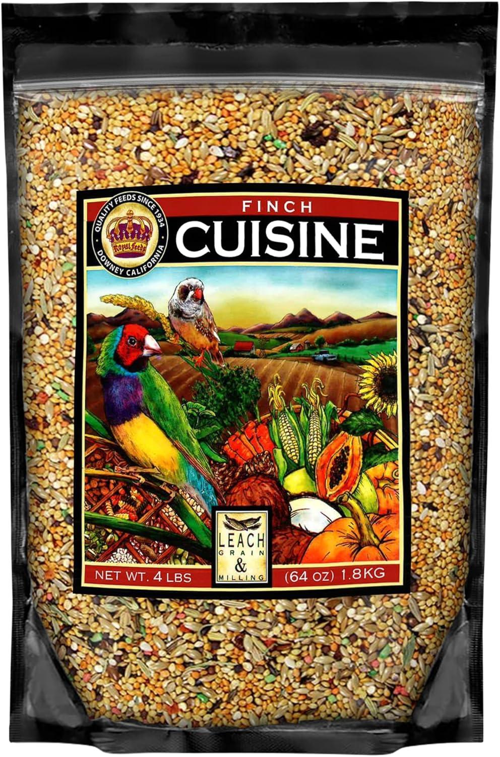 LEACH GRAIN & MILLING CO. Finch Cuisine 4 Lbs, Finch Food, Nutrient-Rich Blend Bird Seed, Birdseed for Finches and Small Birds, Support Daily Energy, Growth & Healthy Balanced Diet, No Mess Bird Seed
