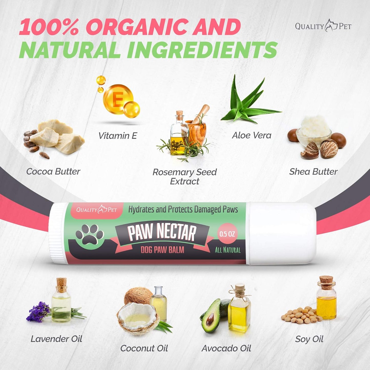 Natural Lick Safe Dog Paw Balm Jumbo 0.5oz - 100% Organic Dog Paw Pad Balm Protector, Moisturizer & Soother for Dry Cracked Paws, Hot Pavement - Heals, Repairs & Restores - Coconut Oil, Shea Butter