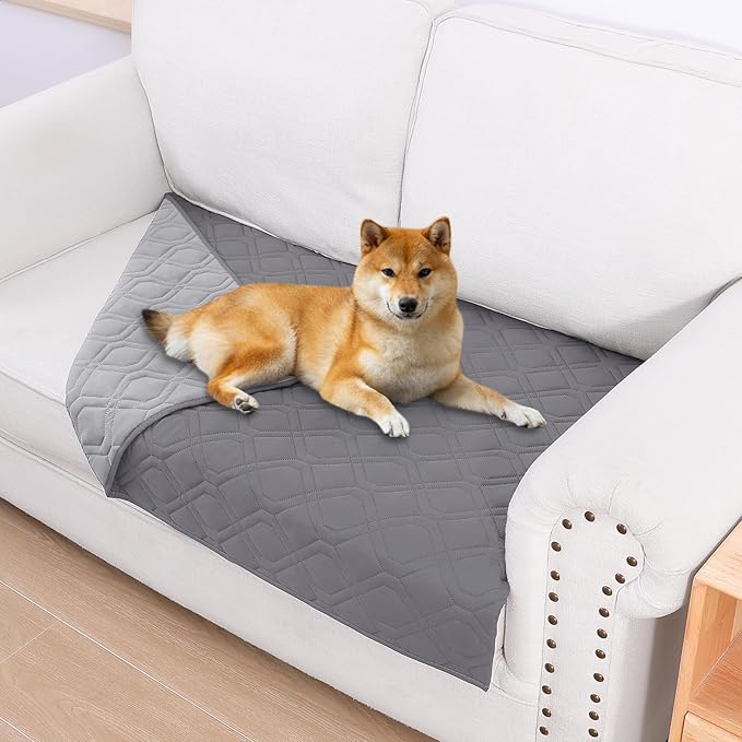 Smiry Waterproof Dog Blanket, 30x53 Inch Soft Pet Bed Cover Reversible, Washable Sofa Couch Furniture Protector for Small Medium Large Dog Puppy Cat, Grey/Light Grey