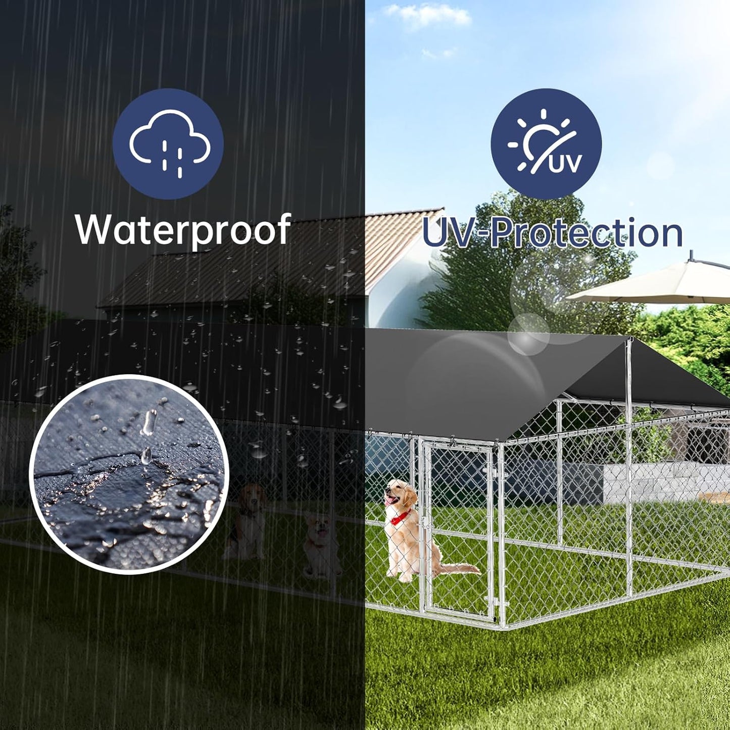 Outdoor Dog Enclosure Heavy Duty Dog Kennel House Mesh Dog Big Cage Pet Kennel Steel Fence with Secure Lock(236”x 118”)