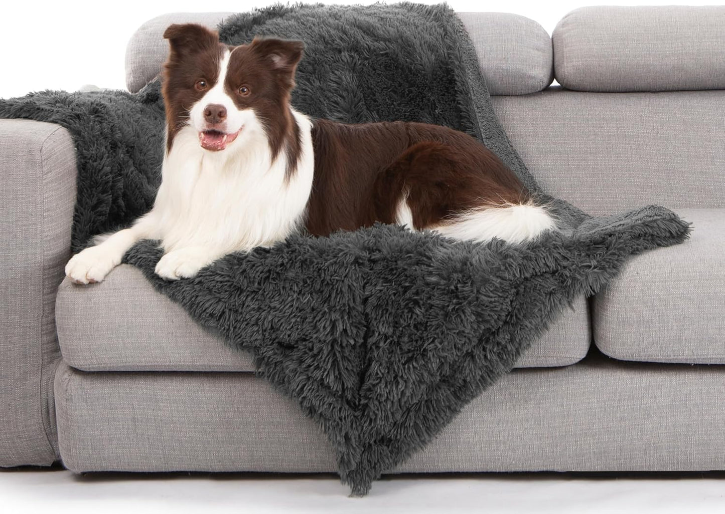 gogobunny Waterproof Dog Blanket for Large Dogs, Cats, Puppy, Reversible Faux Fur Pet Throw Blanket, Washable, Calming Furniture Protection for Sofa Bed (40x50 Inch (Pack of 1), Grey)