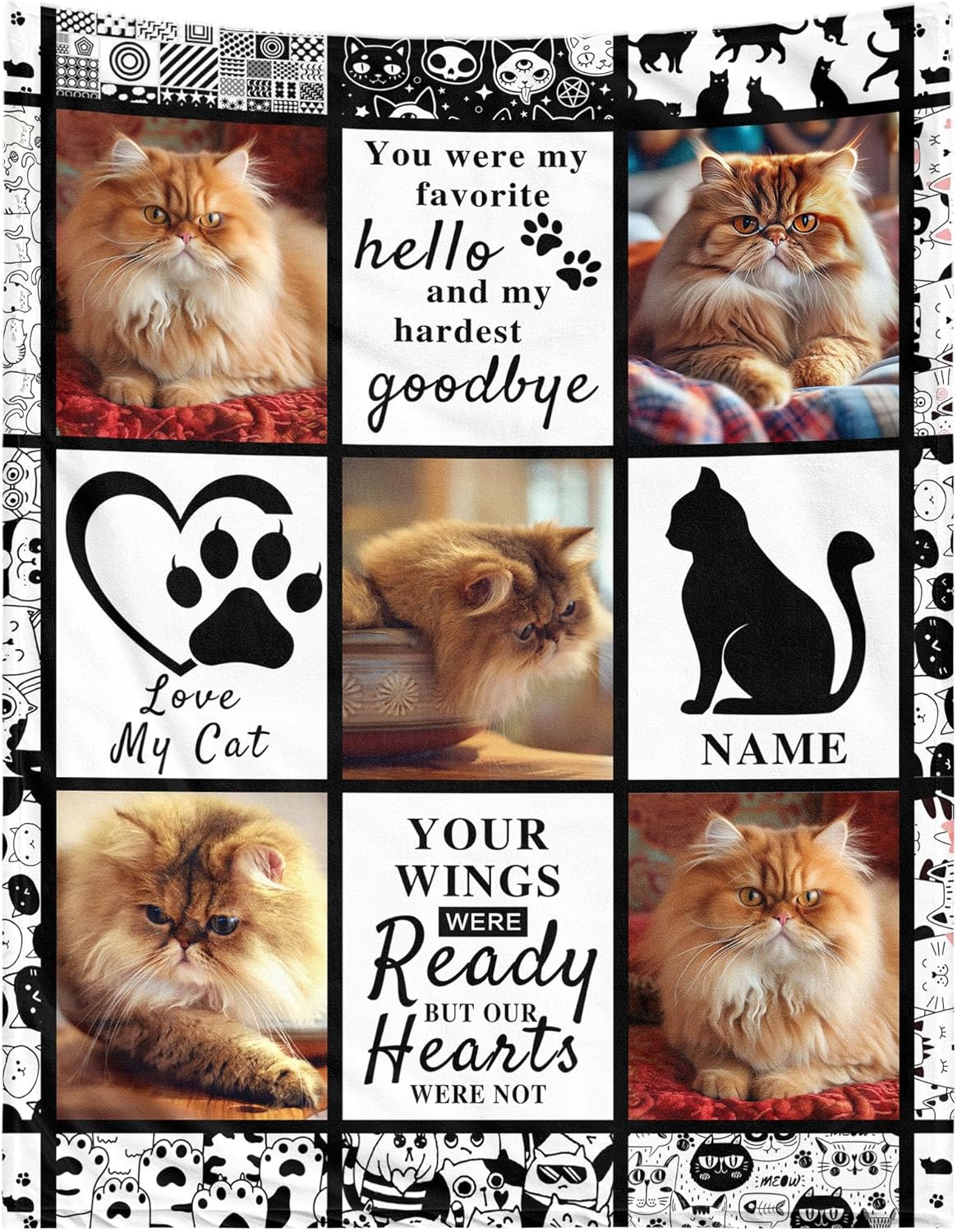 Funny DIY Custom Pet Blanket - Photo Text & Picture Collage, Personalized Cat Memorial Gift Pet Memorial Blanket Pets Memorials Gifts for Cats Loss Sympathy Gift Bereavement Remembrance