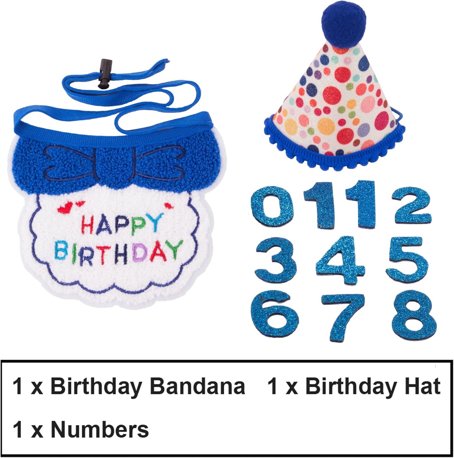ADOGGYGO Cat Birthday Party Supplies, Blue Boy Cat Kitten Birthday Bandana Hat Numbers Pet Birthday Decorations Outfits