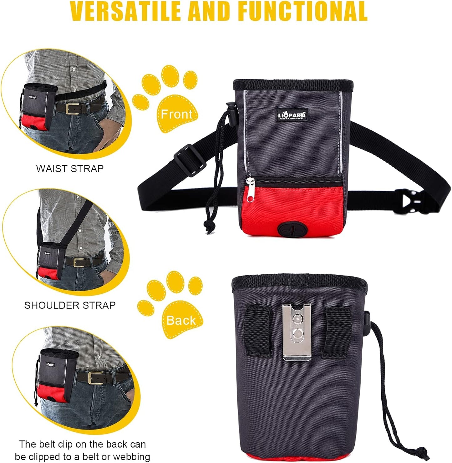 LIOPARD Treat Training Pouch for Dogs, Pet Treat Pouch, Dog Treat Pouches, Dog Treat Bag, Dog Training Treat Bag, Slanted Opening, Ideal for Dog Walking & Training (red)