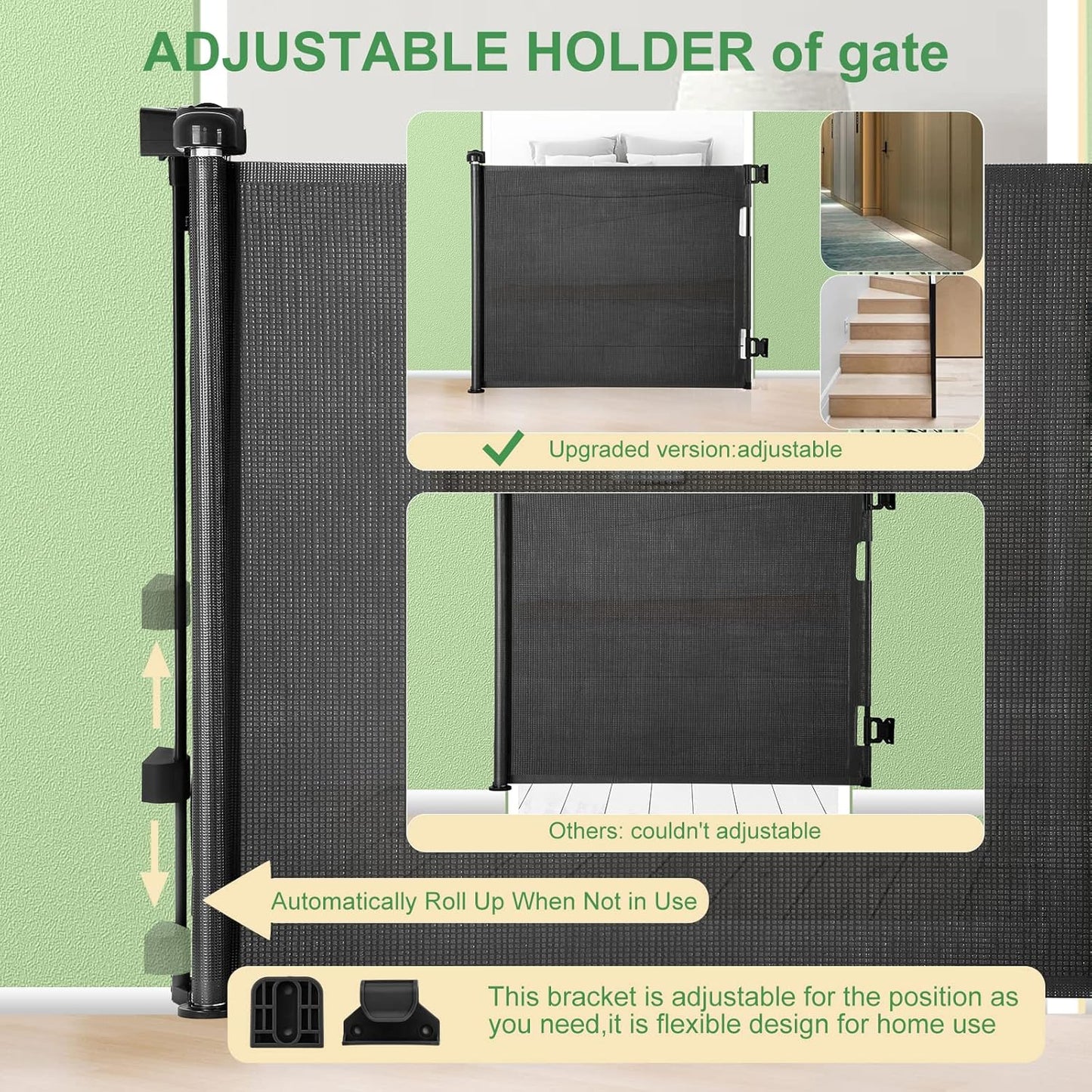 Upgraded Retractable Baby Gate, Extra Wide Safety Kids or Pets Gate, 33” Tall, Extends to 71” Wide, Mesh Safety Dog Gate for Stairs, Indoor, Outdoor, Doorways, Hallways(33”x71”, Black)