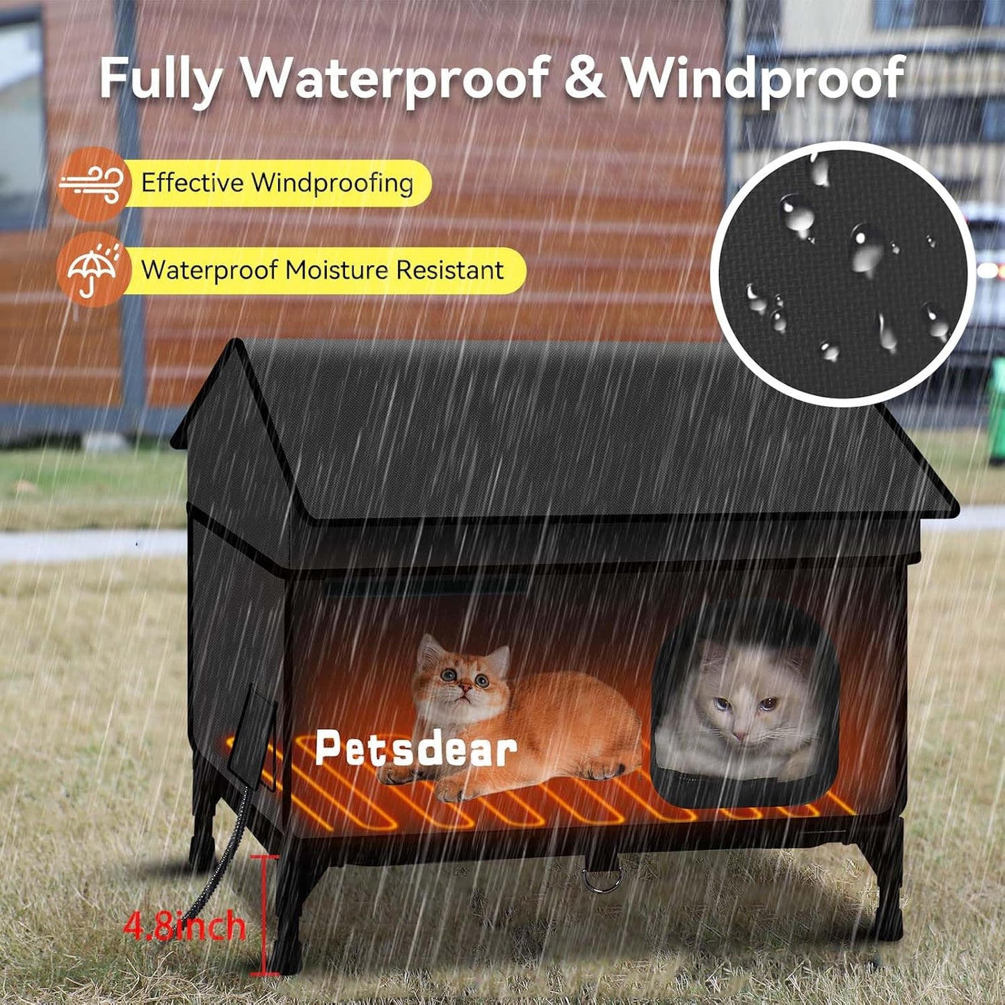 Heated Outdoor Cat House - Large, Weatherproof & Insulated for Multiple Cats (Black)