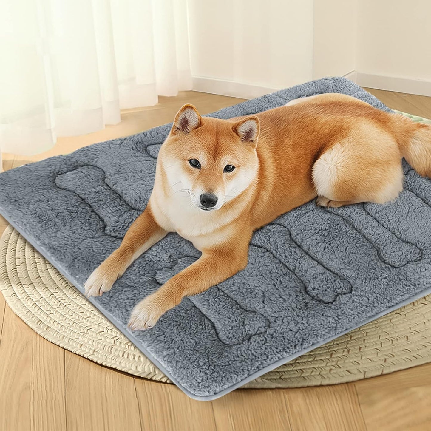 Dog Bed Crate Mat(36" X 23") 2 Pack, Soft Plush Dog Bed Pad Machine Washable Crate Pad, Grey