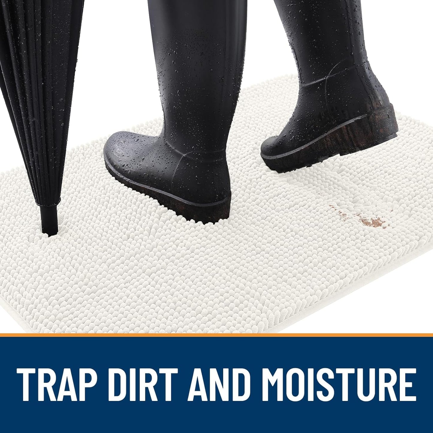 OLANLY Dog Door Mat for Muddy Paws 47x20, Absorbs Moisture and Dirt, Absorbent Non-Slip Washable Doormat, Quick Dry Chenille Mud Mat for Dogs, Entry Indoor Entryway Carpet for Inside Floor, Ivory