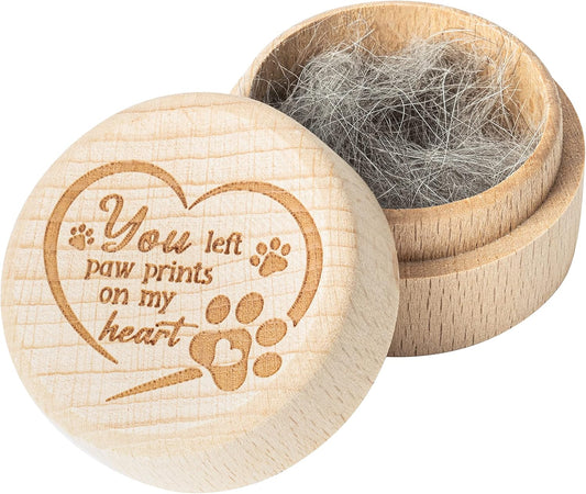 CJiangpo Pet Hair Keepsake Box, Wooden Pet Fur Memorial Box with Paw Engraving, Dog Cat Hair Ashes Container Memorial Urn Loss Sympathy Gifts
