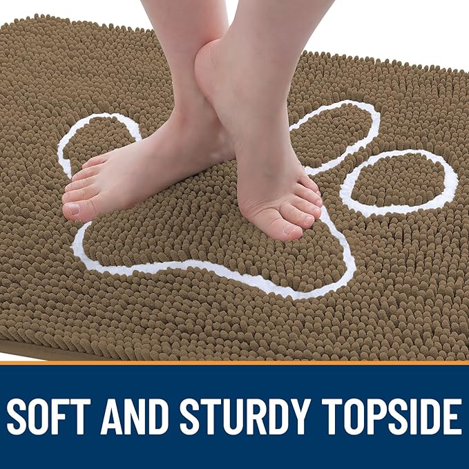 OLANLY Door Mat for Muddy Dog Paws 40x32, Ultra Absorbent Chenille Mud Doormat with Paw Print Design, Non-Slip Washable Doormat for Indoor Entryway, Quick-Dry Pet Bed Mats for Dirty Dogs, Tan