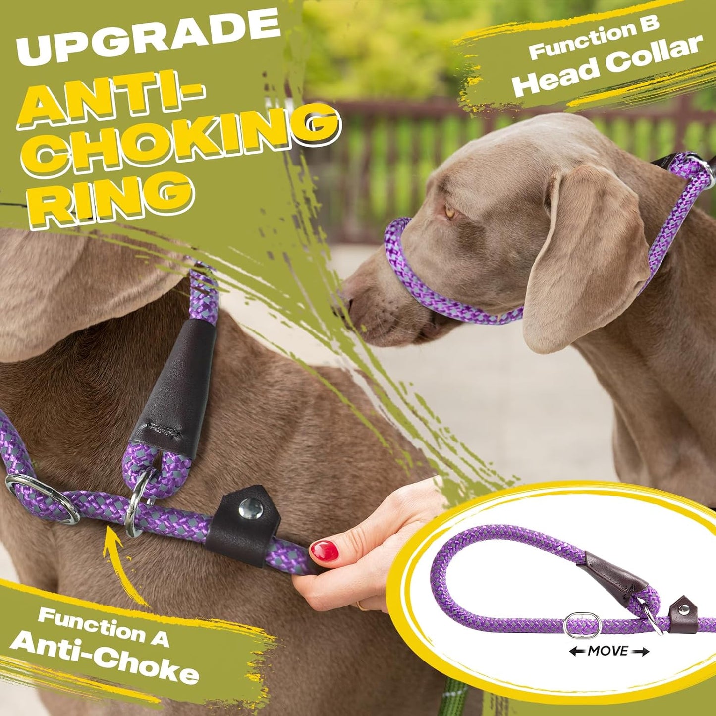 Fida Durable Slip Lead Dog Leash Bulk Pack of 5, Heavy Duty 1/2" x 6 FT Comfortable Strong Rope Slip Lead for Large, Medium Dogs No Pull Pet Training Leash with Highly Reflective, Purple