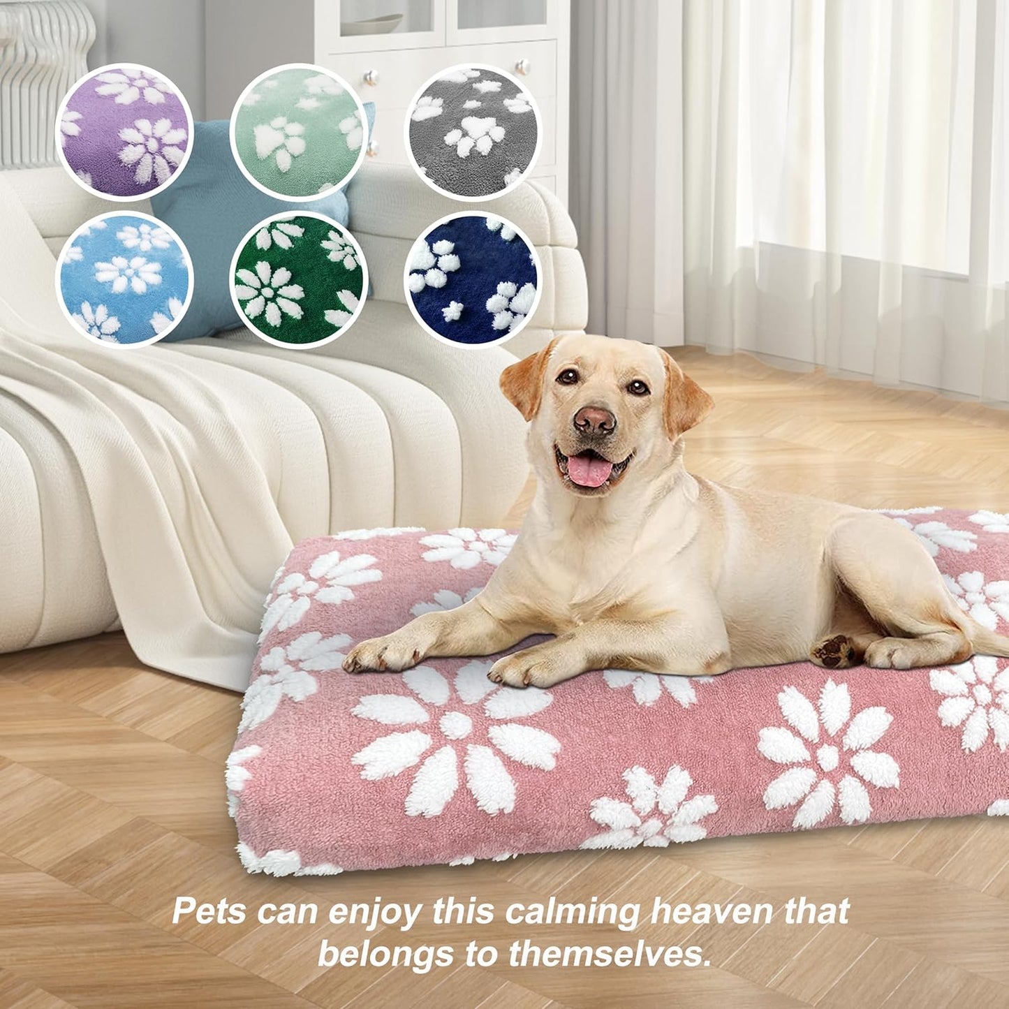 Dog Beds for Extra Large Dogs, Cute Thick Dog Bed for Crate Kennel, Fluffy Pet Bed with Removable Washable Cover and Anti-Slip Bottom, 41"x 28", Pink Flower