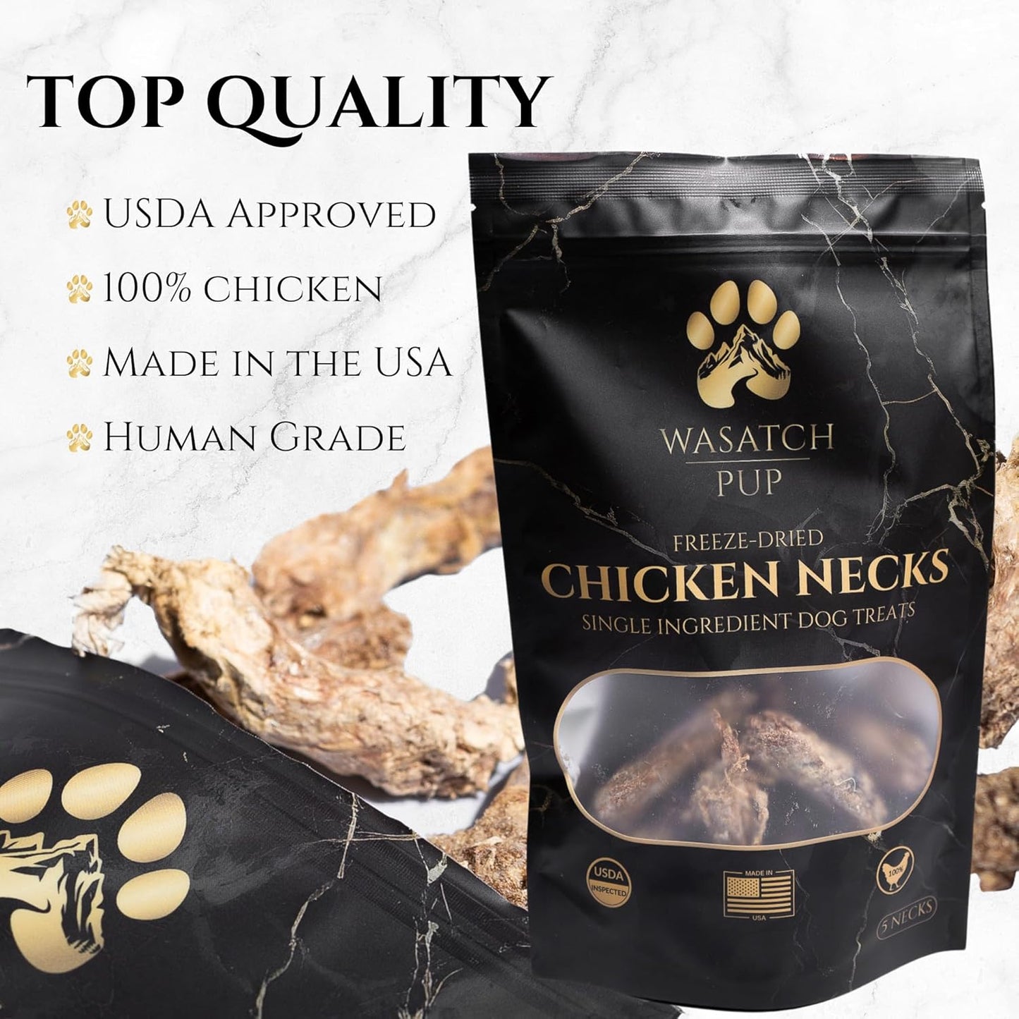 Freeze Dried Chicken Necks Dog Treats | 100% All Natural Real Chicken Training Treats for Dogs | Promotes Good Dental & Joint Health | USDA Approved and Made in The USA (5-8 Necks Pack)