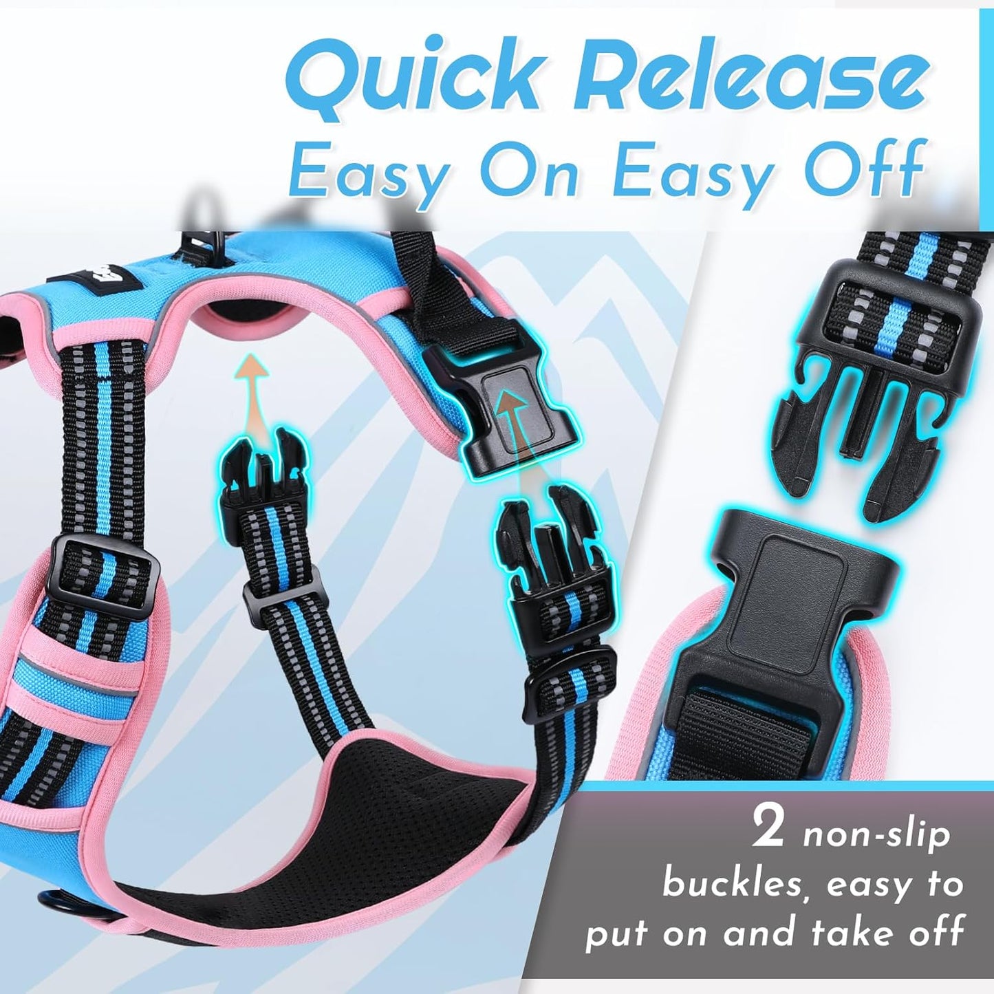 Eagloo Dog Harness for Large Dogs, No Pull Service Vest with Reflective Strips and Control Handle, Adjustable and Comfortable for Walking, No Choke Pet Harness with 2 Metal Rings, Pink & Blue, XL