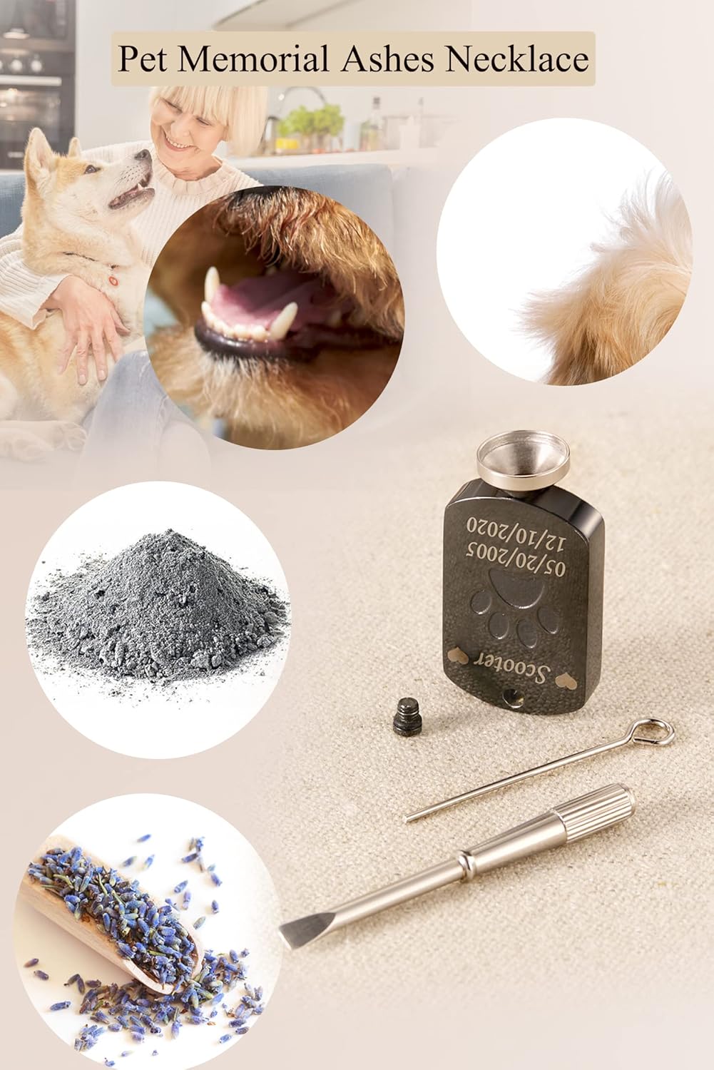 Fanery Sue Personalized Pet Ashes Necklace for Dog Cat Custom Photo&Text Pet Loss Sympathy Gift Cremation Jewelry