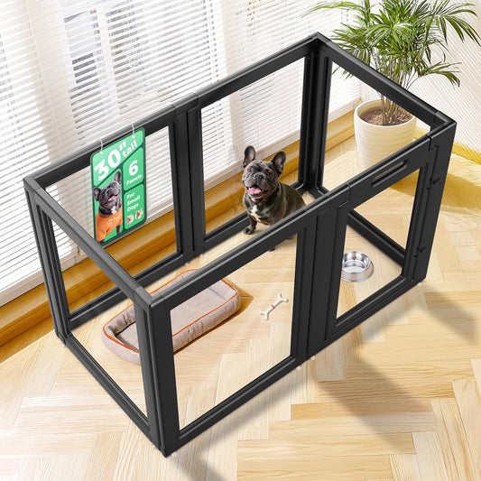 FXW AuraSpace Acrylic Indoor Dog Playpen for Small and Medium Dogs, 30 Inch, 6 Panels, Black