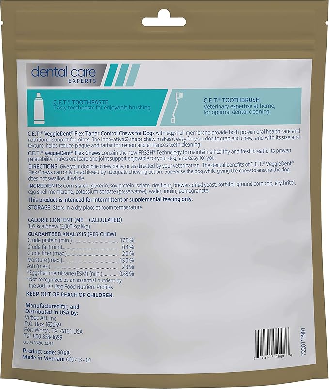 Virbac C.E.T. VEGGIEDENT Flex Tartar Control Chews for Dogs - Large