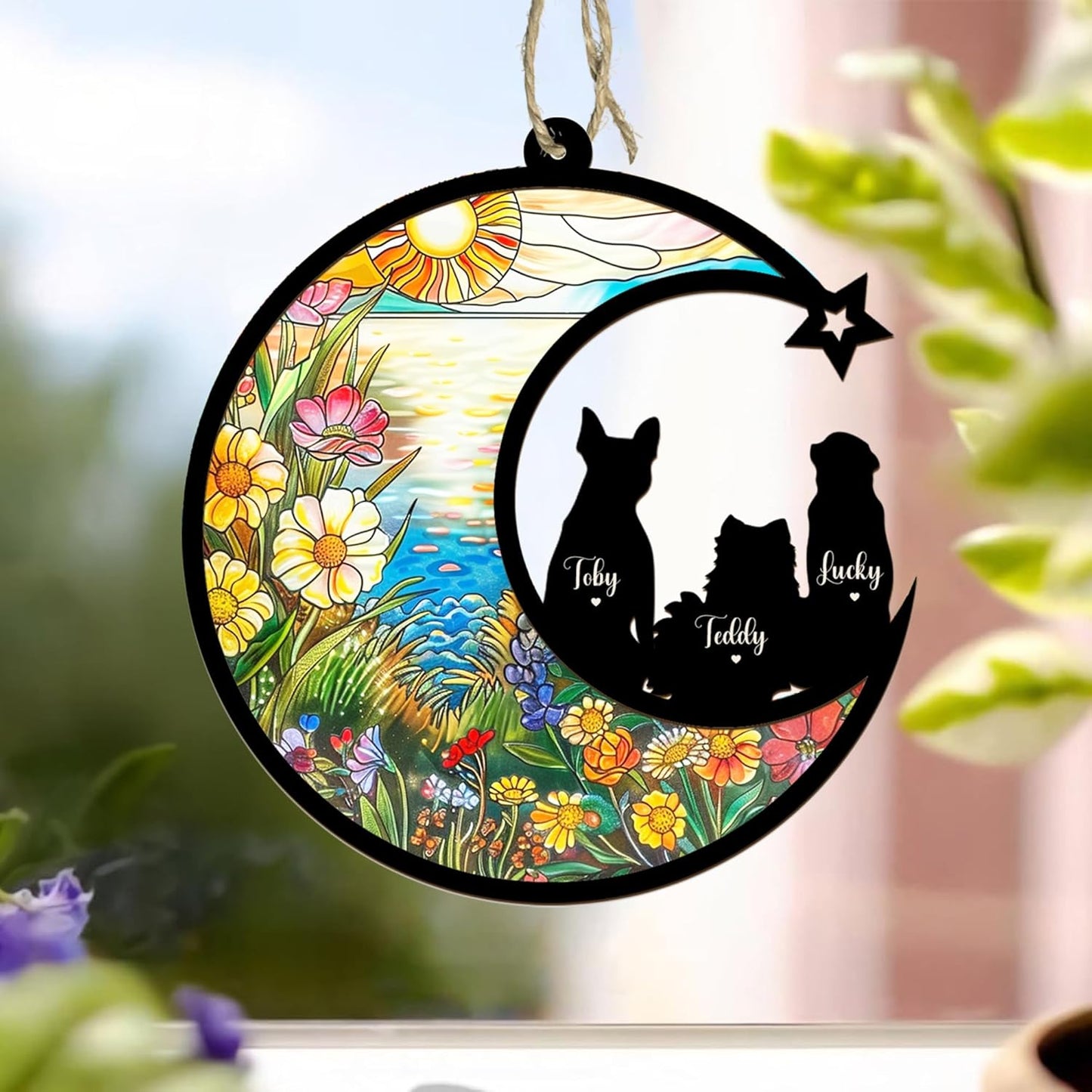 Personalized Pet Memorial Suncatcher – Custom Dog Cat Suncatcher with Name and Breed for Up to 3 Pets, Sympathy Gift for Pet Loss, Memorial Gift for Dog and Cat Lovers