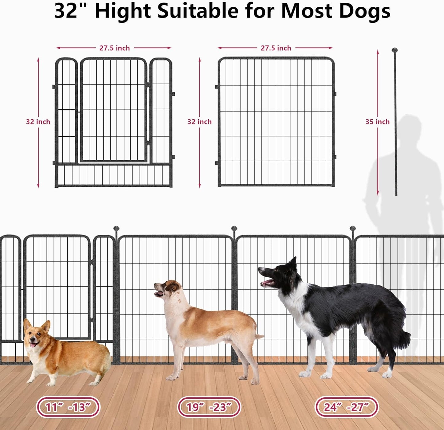 Dog Playpen 32" Height 36 Panels Portable Fence Outdoor for Yard Puppy Playpen Indoor Dog Pen Outdoor for Medium/Small Animals, Heavy Duty Pet Playpen RV, Camping, Yard
