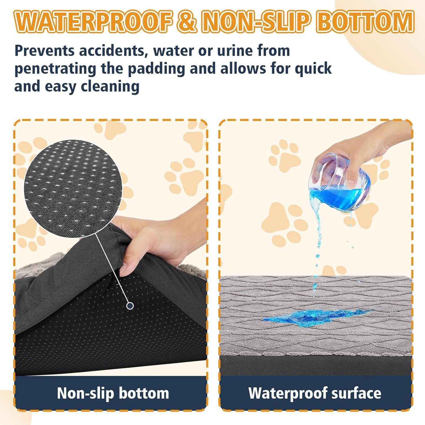 Dog Bed for Kennel - Waterproof Dog Crate Bed for Small Medium Dogs, Anti-Slip Bottom & Removable Washable Cover, Soft Comfort Plush Pet Mattress, 30"x20"x3", Grey