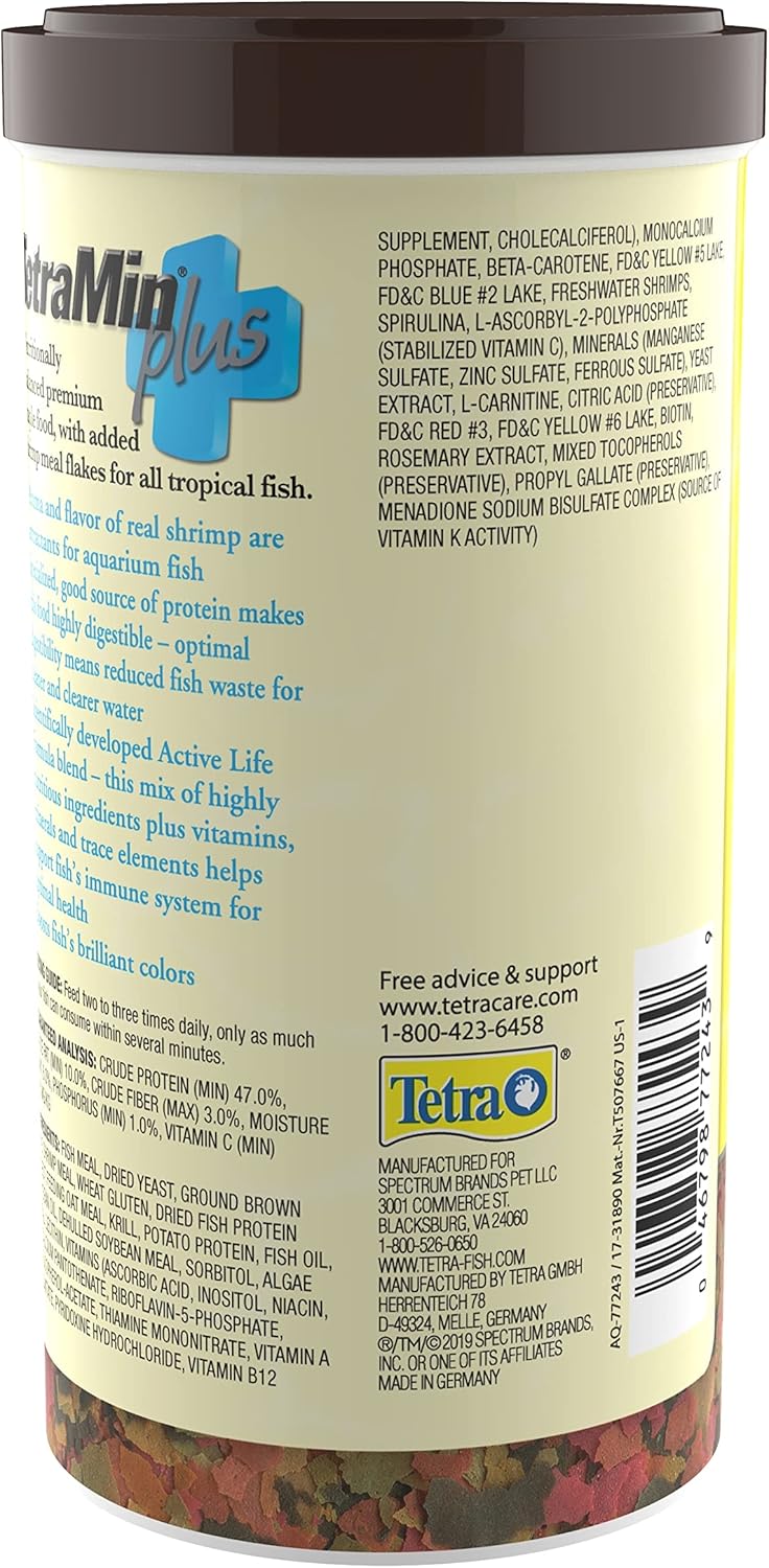 TetraMin Plus Tropical Flakes, Cleaner and Clearer Water Formula 7.06 Ounce (Pack of 1)