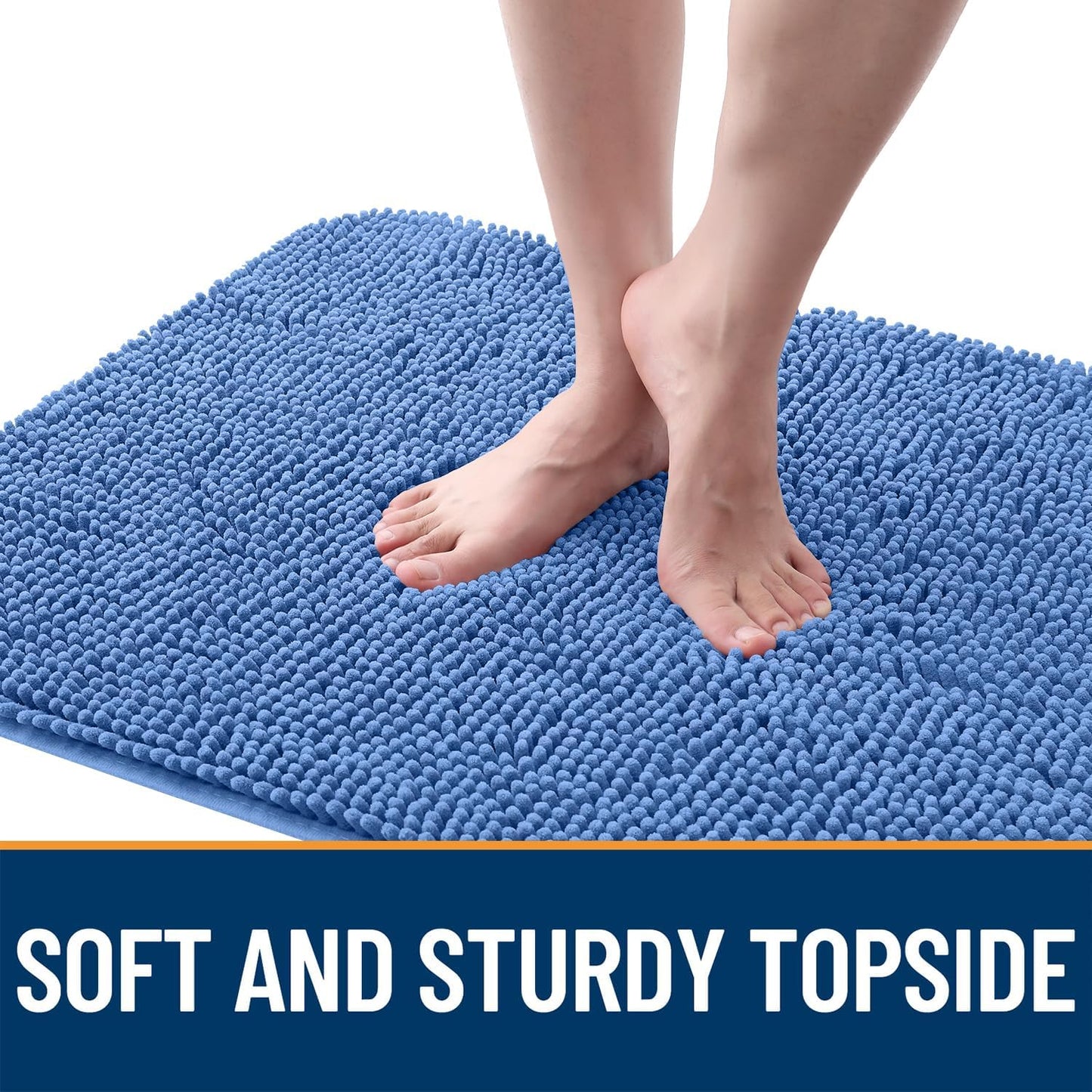 OLANLY Dog Door Mat for Muddy Paws 24x16, Absorbs Moisture and Dirt, Absorbent Non-Slip Washable Doormat, Quick Dry Chenille Mud Mat, Entry Indoor Entryway Carpet for Inside Floor, Cornflower Blue