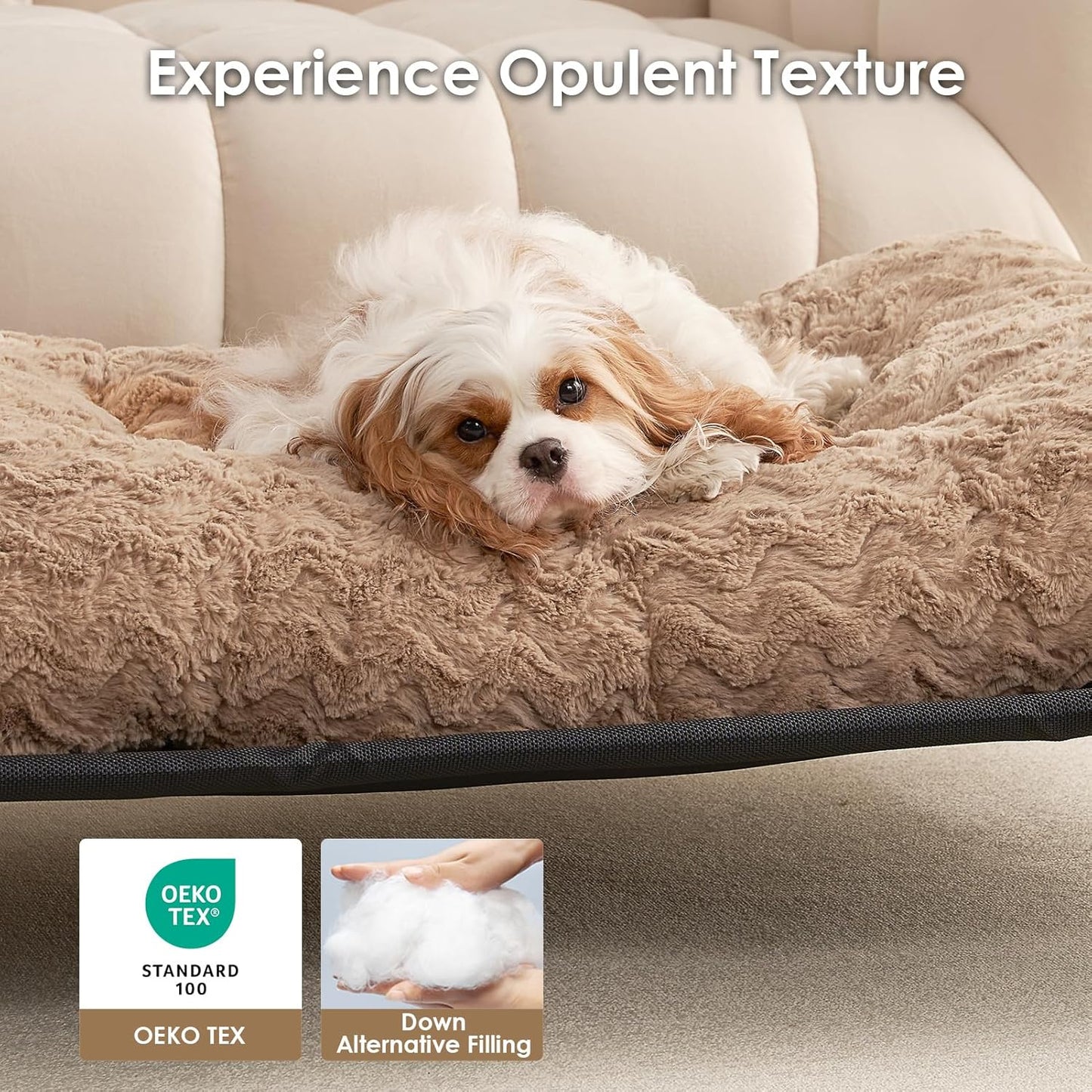 EHEYCIGA Reversible Dog Crate Bed Washable, Comfort Fluffy Plush Dog Kennel Pad Medium Size Dogs and Cats, Deluxe Machine Washable Pet Sleeping Mats, 29" x 21"x 3", Camel