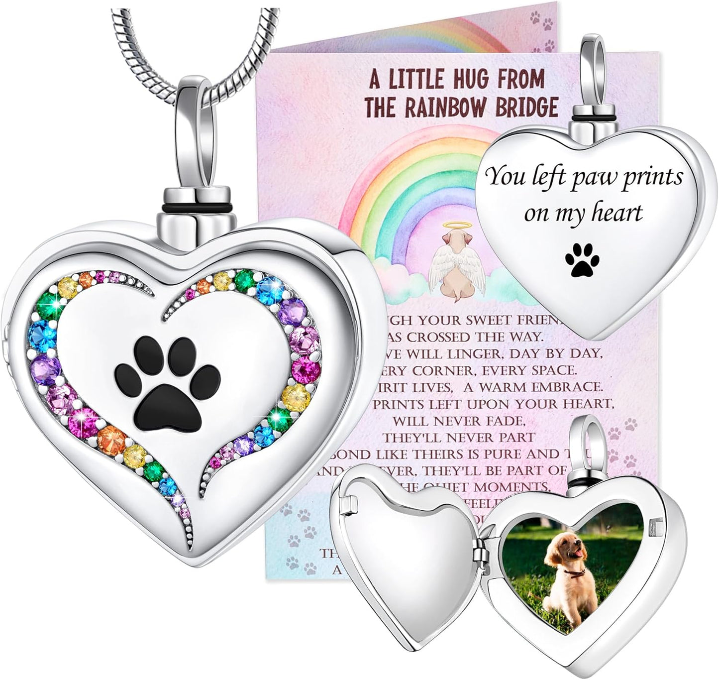 Fanery Sue Personalized Pet Ashes Necklace for Dog Cat Custom Photo&Text Pet Loss Sympathy Gift Cremation Jewelry