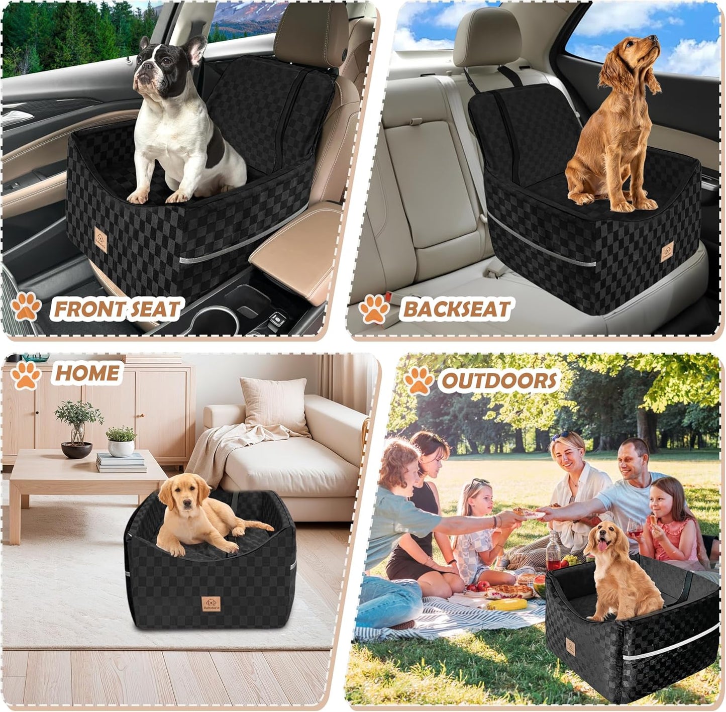 Dog Car Seat for Small and Medium Dogs Up to 35 lbs –Memory Foam Dog Booster Seat with Safety Leash & Storage Pockets, Fits Front & Back Car Seats, Removable Washable Cover – Black
