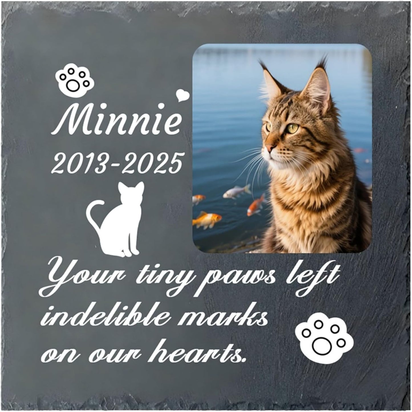 Custom Pet Memorial Stone - Personalized Cat Grave Marker with Name & Photo - Sympathy Gifts for Loss of Beloved Pet - Cemetery Decor - Rainbow Bridge Memorial for Cats (Style H)
