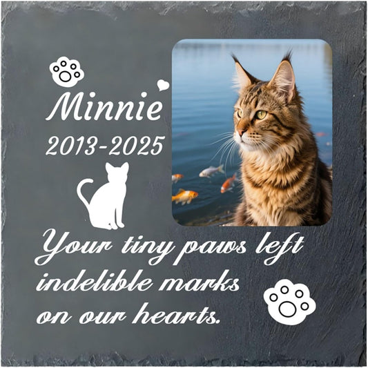 Custom Pet Memorial Stone - Personalized Cat Grave Marker with Name & Photo - Sympathy Gifts for Loss of Beloved Pet - Cemetery Decor - Rainbow Bridge Memorial for Cats (Style H)
