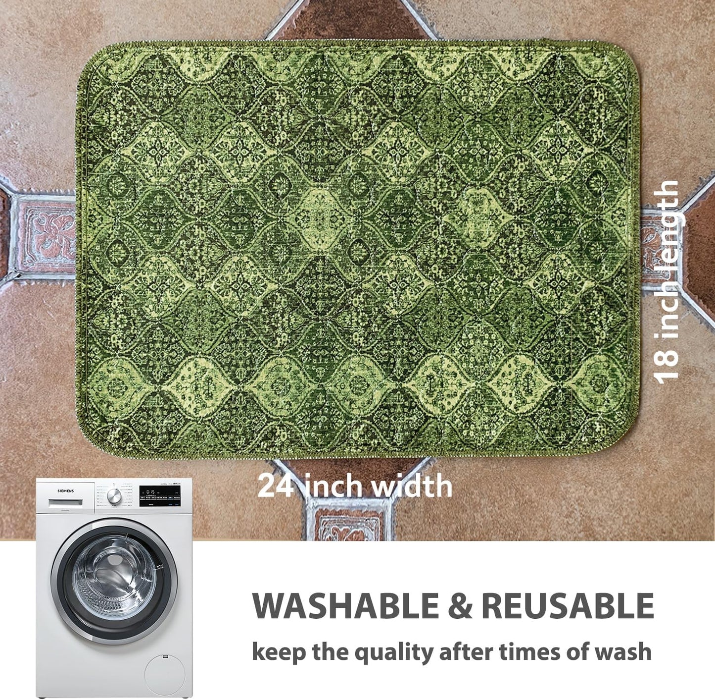 nunubaby 4PACK Washable Pee Pads for Dogs, Stylish, Non-Slip and Leak-Proof Pee Pads. Reusable Potty Pads for Dogs for Crates and Floors.(Green/Multi, 18" x24")