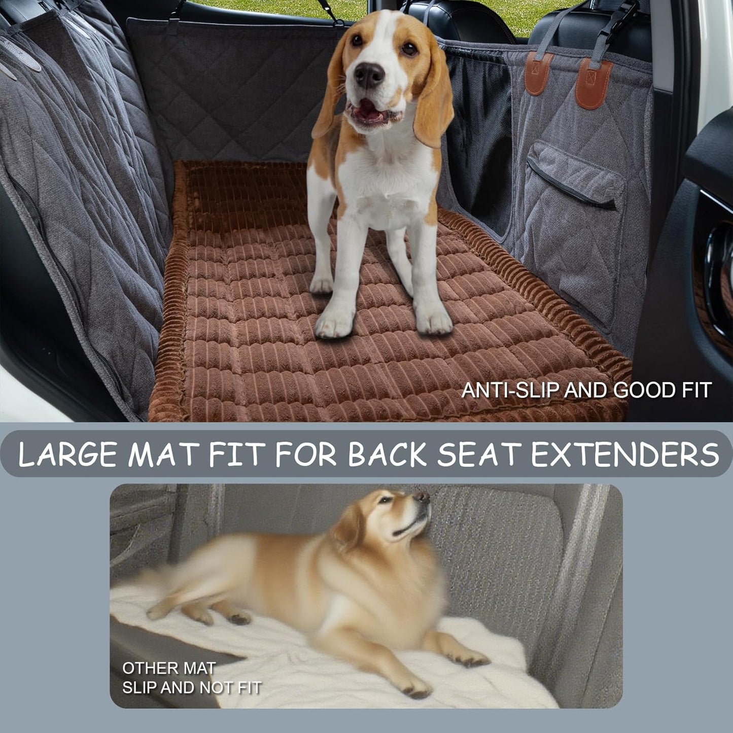 Dog Bed for Car Back Seat, Non-Slip Backseat Pet Bed Mat for Travel, Soft Dog Seat Cover Blanket Washable Couch Protector Fit for Hammock Extenders in Cars, SUVs and Trucks(54"×25" Brown)
