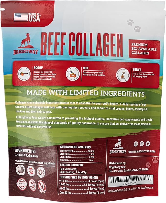 Grass fed Collagen for Dogs - Supports Health Skin & Coat, Hip, Joint Care & Cartilage Support + Skin Health and Mobility, 100% All Natural Collagen