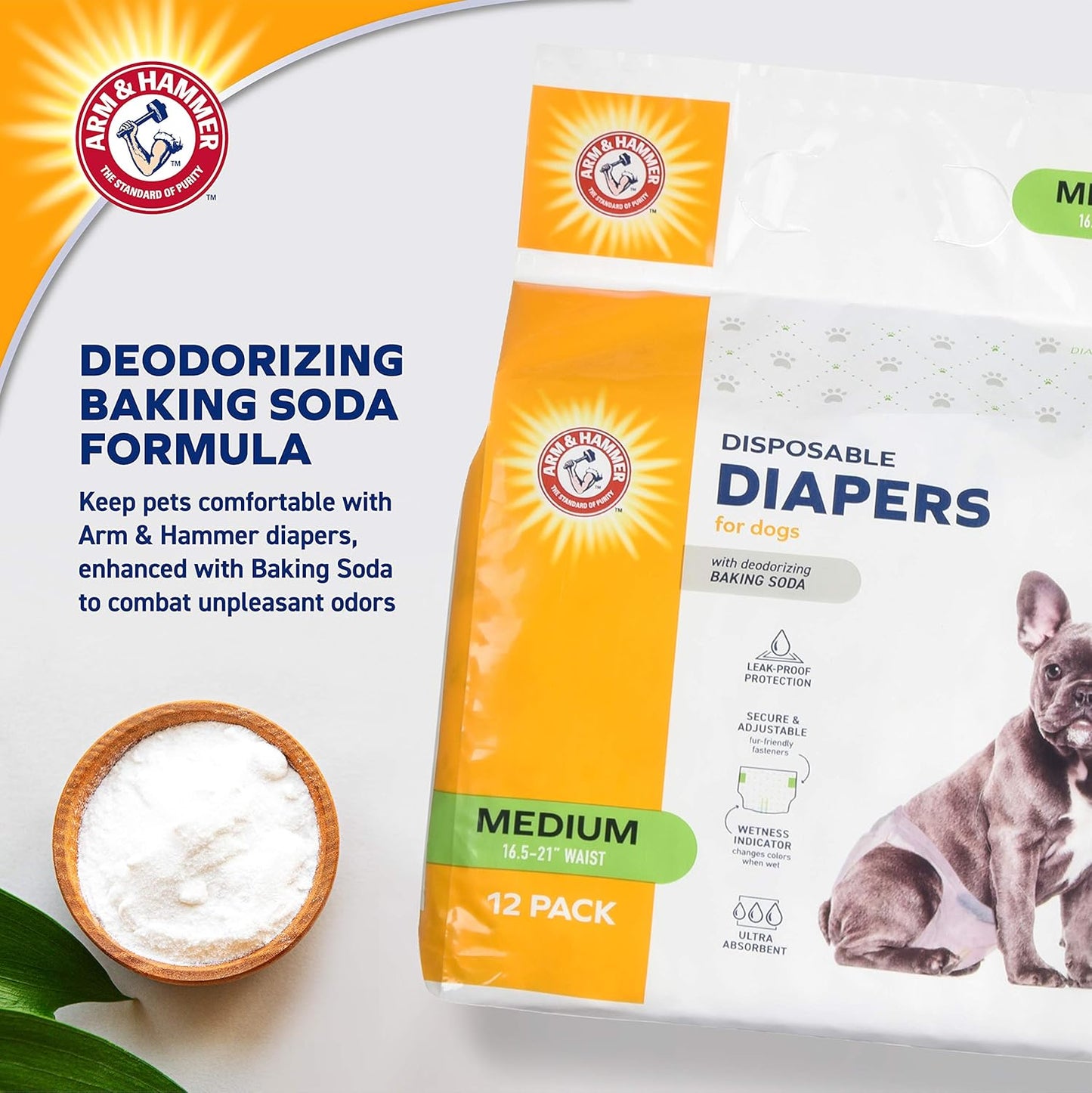 Arm & Hammer for Pets Female Dog Diapers, Size Medium, 12 Count | Ultra-Absorbent, Adjustable Girl Dog Diapers with Leak-Proof Protection and Wetness Indicator (Pack of 6, 72 Count Total)