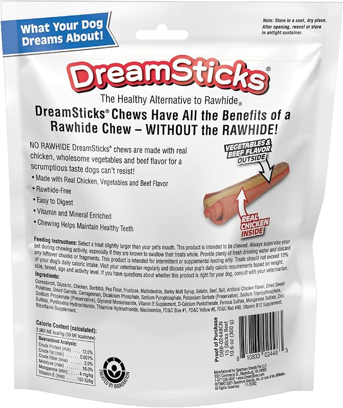 DreamBone DreamSticks, Rawhide Free Dog Chew Sticks Made with Real Beef and Vegetables, 15 Sticks