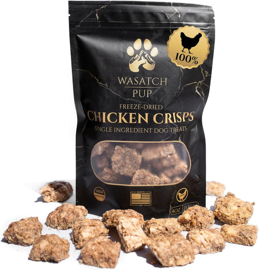 Freeze Dried Chicken Crisps Dog Treats | All Natural Real Chicken Training Treats for Dogs & Puppies | Rich in Vitamins and High Protein Nutrients | USDA Approved & Made in The USA - 4 Oz