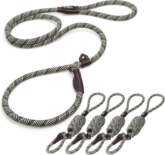Fida Durable Slip Lead Dog Leash Bulk Pack of 5, Heavy Duty 1/2" x 6 FT Comfortable Strong Rope Slip Lead for Large, Medium & Small Dogs No Pulling Pet Training Leash with Highly Reflective (Grey)