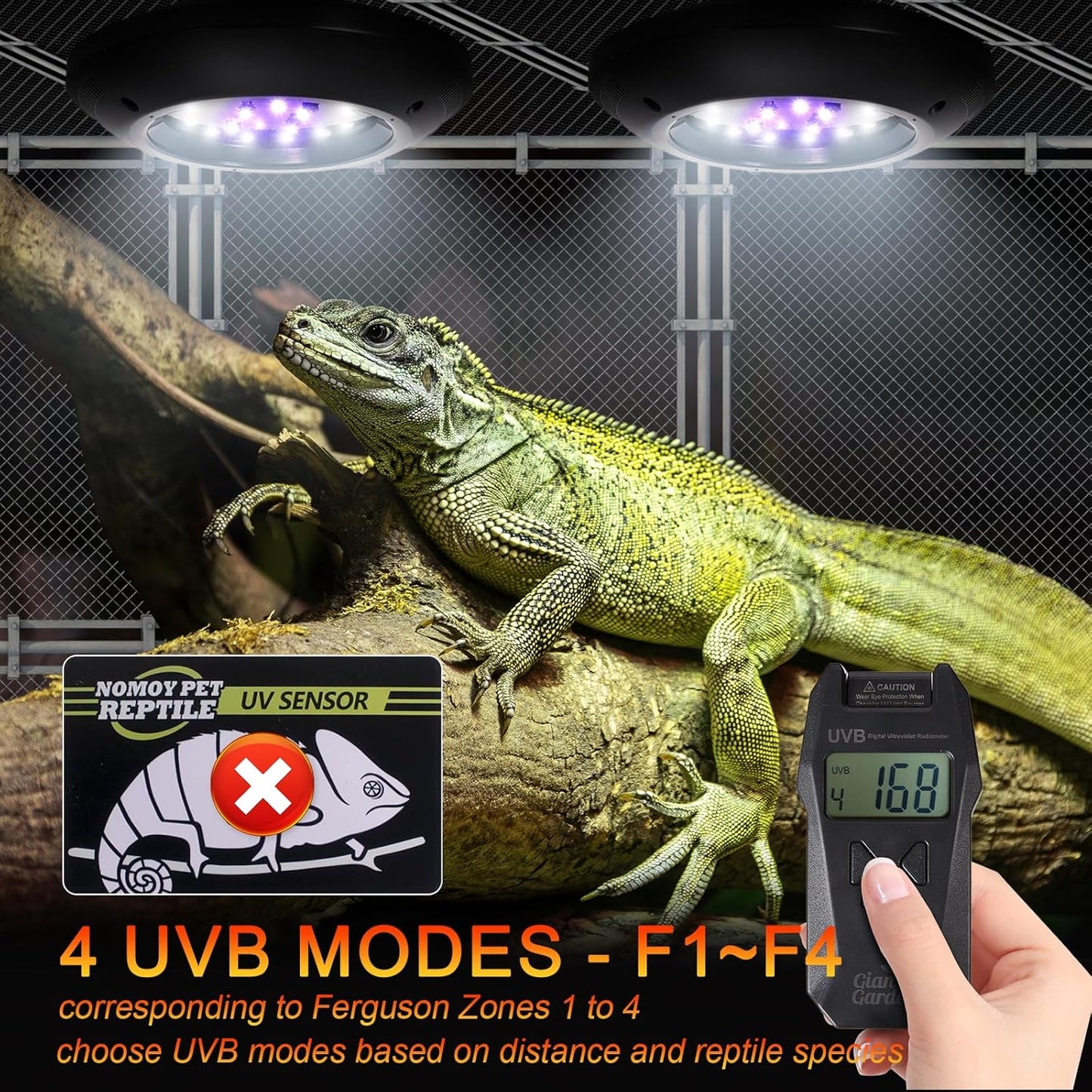 LED UVB Light for Reptiles, 8W UVA UVB Lamp – Timer Switch, Adjustable Brightness, Ferguson Zones 1-4, Energy-Efficient, UVI Lamp for Bearded Dragons, Chameleon, Lizard, Snake, Gecko – Silver