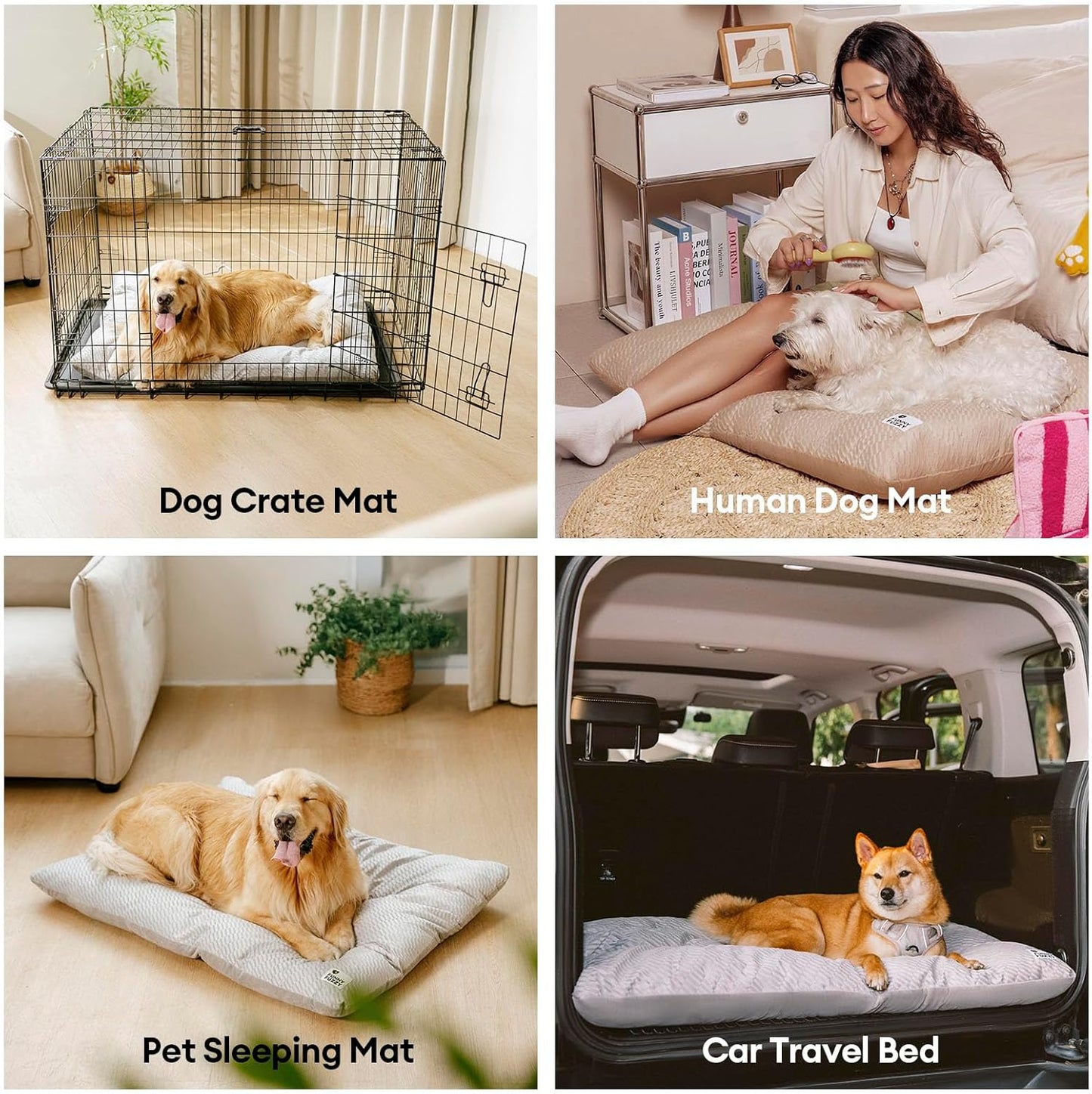 FUNNY FUZZY 24x18 Washable Dog Bed Reversible Crate Mat, 2 in1 Orthopedic Puppy Bed for Small Dogs/Cats, Fluffy Deluxe Kennel Mattress,Sleeping Pad,Charcoal Grey,S