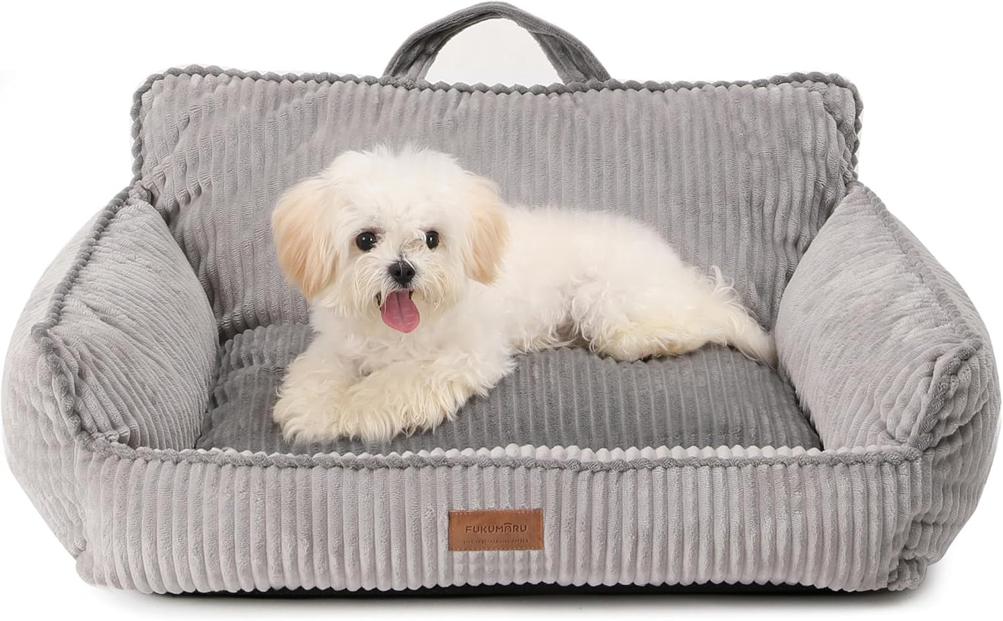 FUKUMARU Cat Couch Bed, Fluffy Corduroy Cat Beds for Indoor Cats with Washable Cover, Waterproof Small Dog Sofa Beds with Portable Handle and Anti-Slip Bottom, Pet Beds & Furniture 28inch, Grey