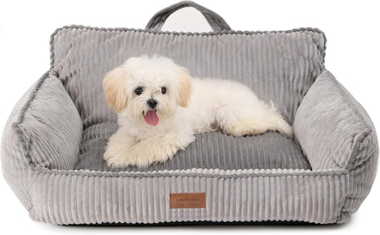 FUKUMARU Cat Couch Bed, Fluffy Corduroy Cat Beds for Indoor Cats with Washable Cover, Waterproof Small Dog Sofa Beds with Portable Handle and Anti-Slip Bottom, Pet Beds & Furniture 28inch, Grey