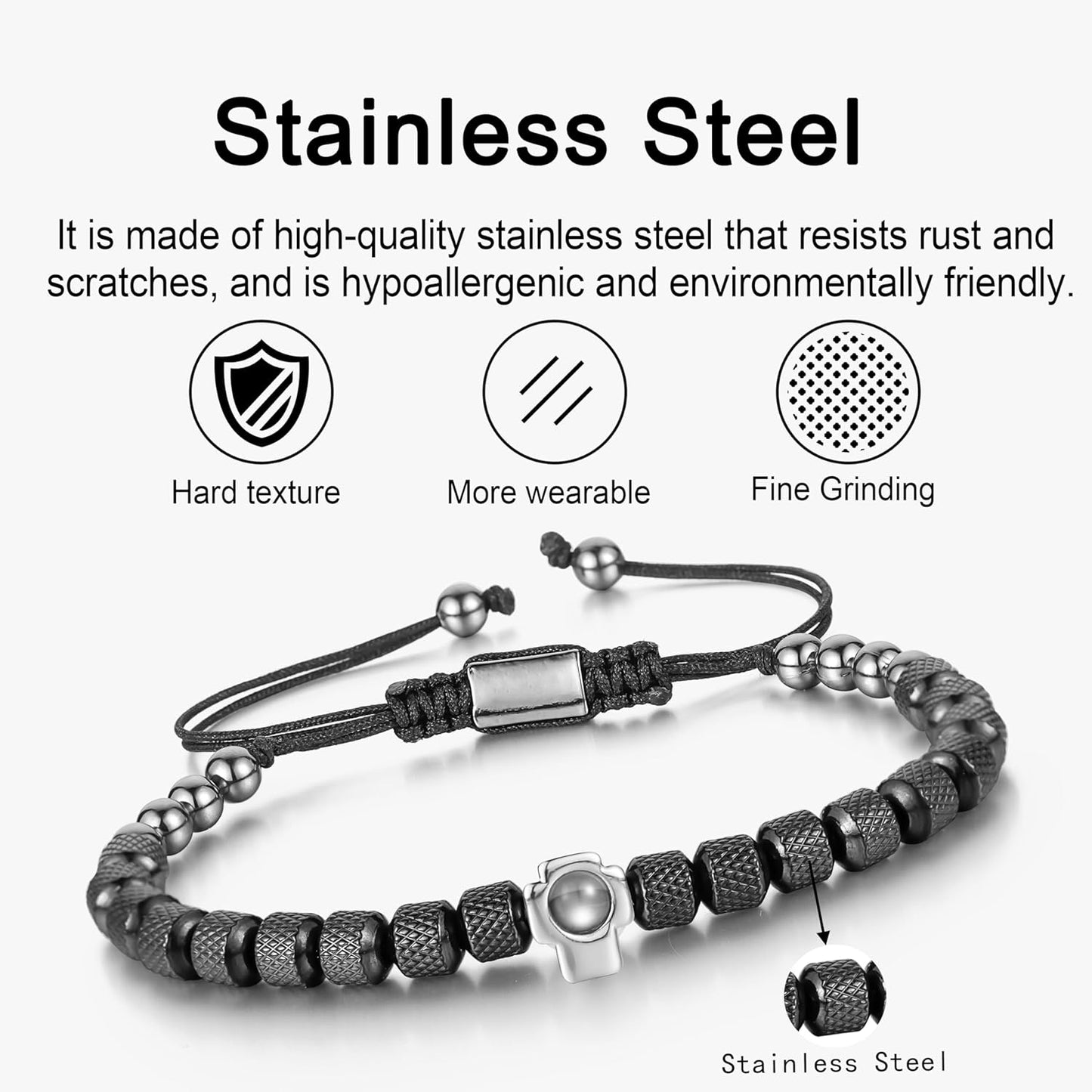 EMIRISTIC Custom Photo Bracelet - Personalized Picture Natural Stone Cuban Chain Bracelet - Any Special Day Gifts