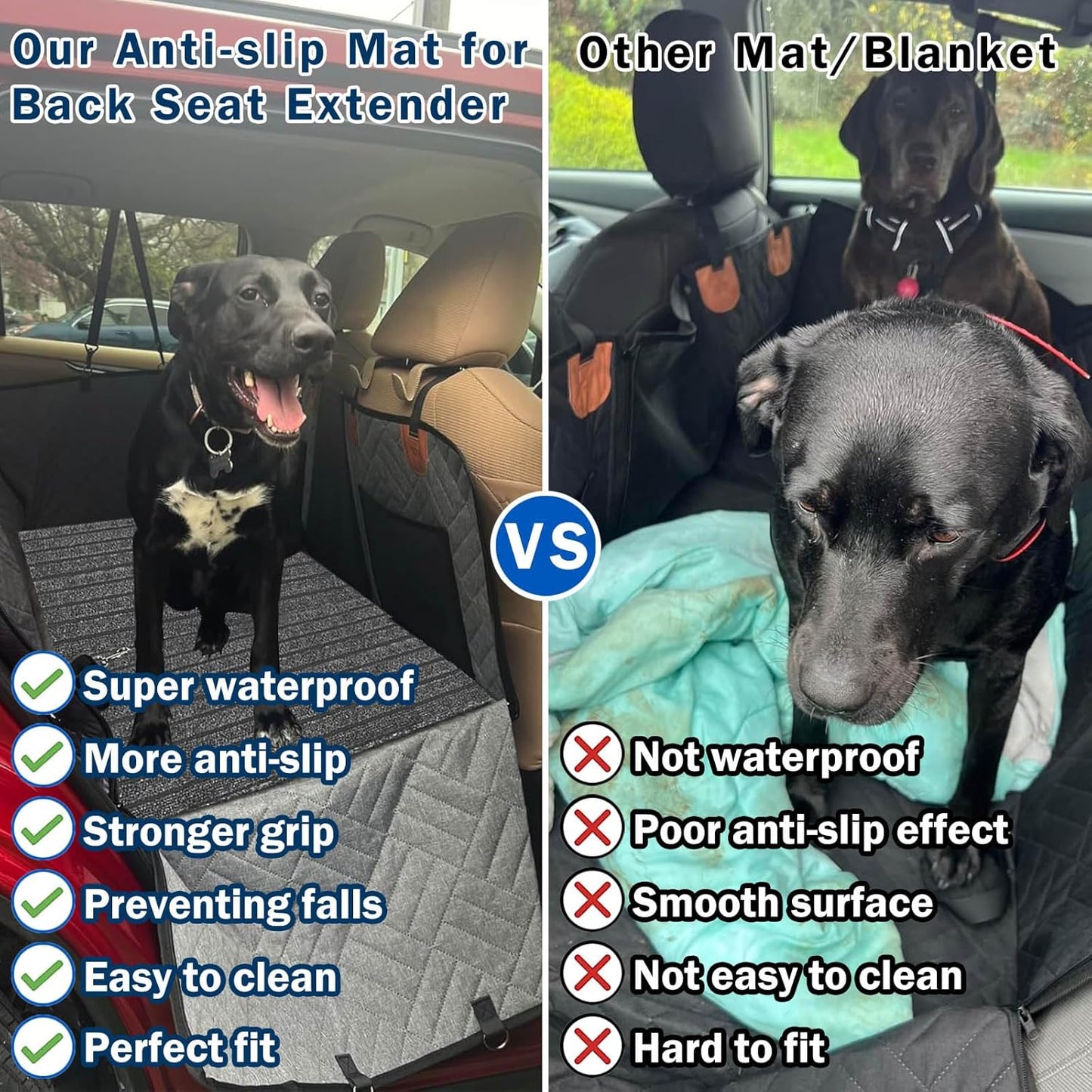 Dog Mat for Back Seat Extender, Non-slip Dogs Rug for Car Back Seat Cover with Hard Bottom, Waterproof Pet Protector Pad Fit Dog Hammock, Pet Backseat Cushion for Car, SUV, Truck. (51" x 24") (L).