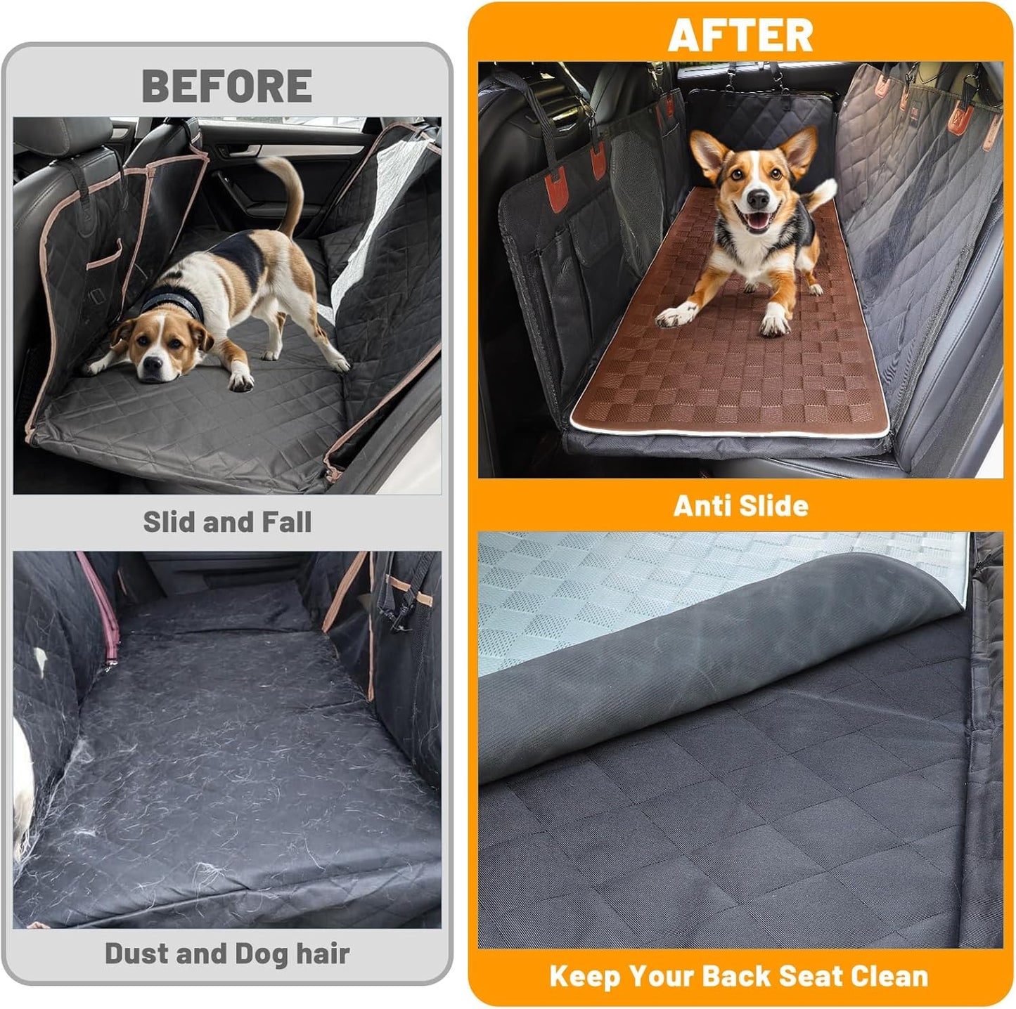 Manificent Non-Slip Pet Bed Mat for Back Seat Extender, Hair Resistant Dog Blanket for Hard Bottom Dog Car Seat Cover, Anti Slip Pet Linner Backseat Cover Brown Plaid