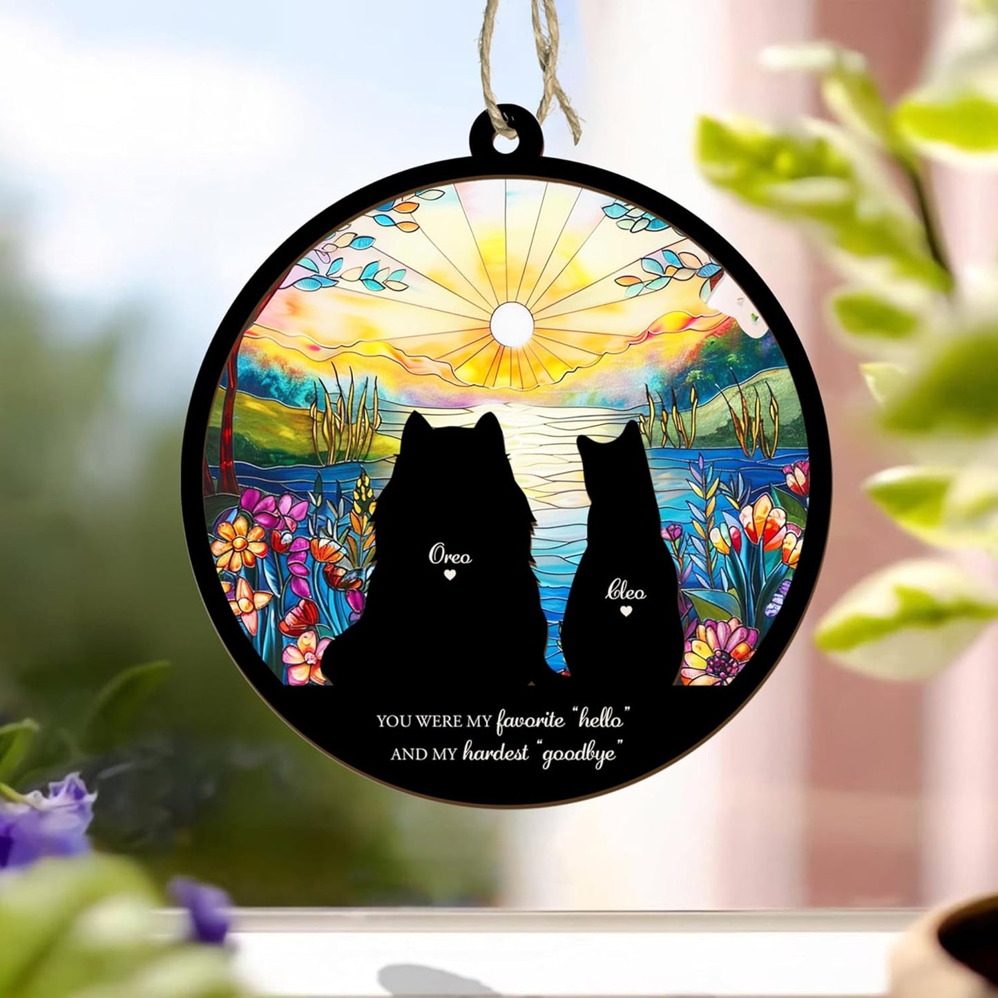 Personalized Pet Memorial Suncatcher – Custom Dog Cat Suncatcher with Name and Breed for Up to 3 Pets, Sympathy Gift for Pet Loss, Memorial Gift for Dog and Cat Lovers
